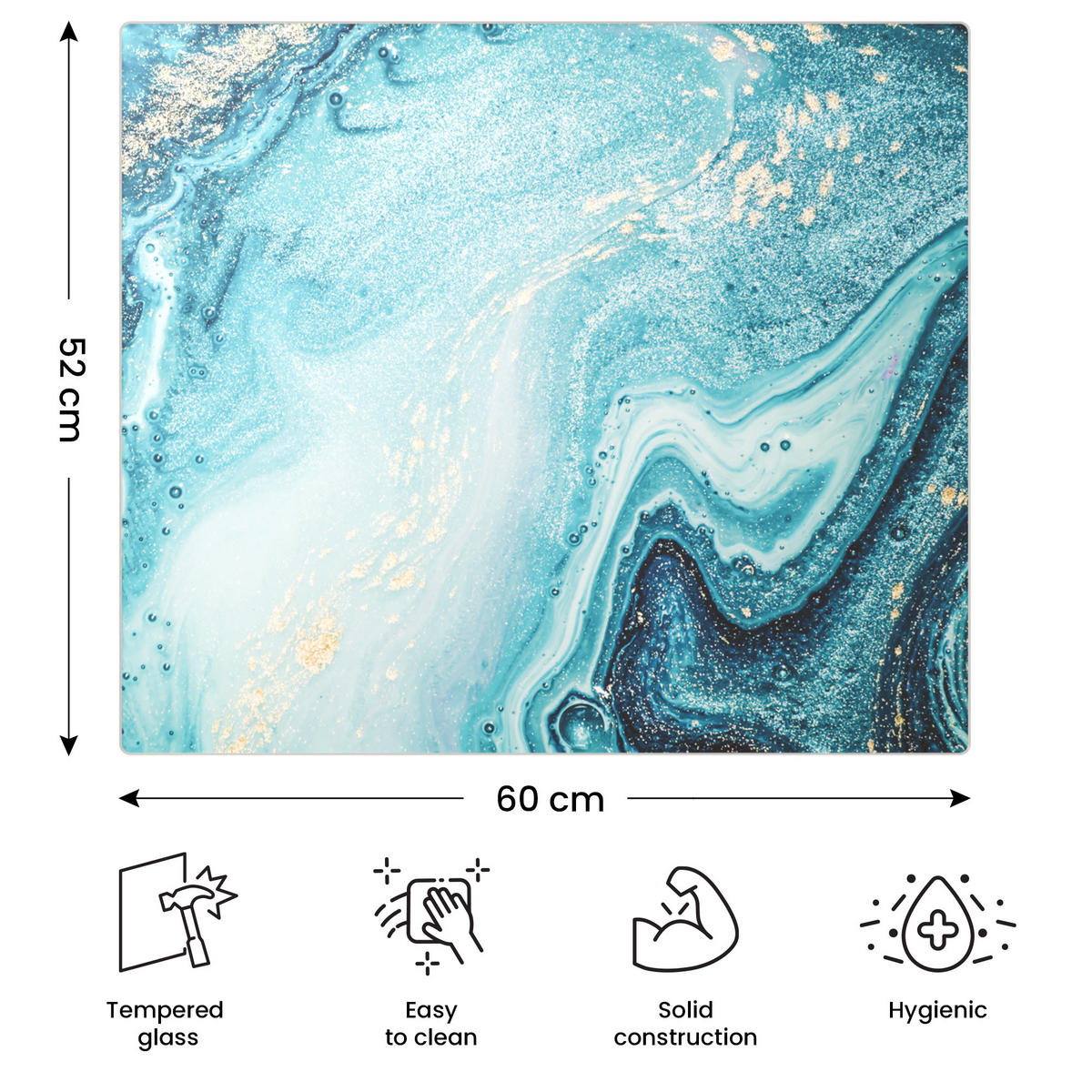 SCHNEIDEBRETT aus Glas – BLAU UND GOLD 60 x 52 cm - Türkis, Glas (60/0.4cm) - ALLboards