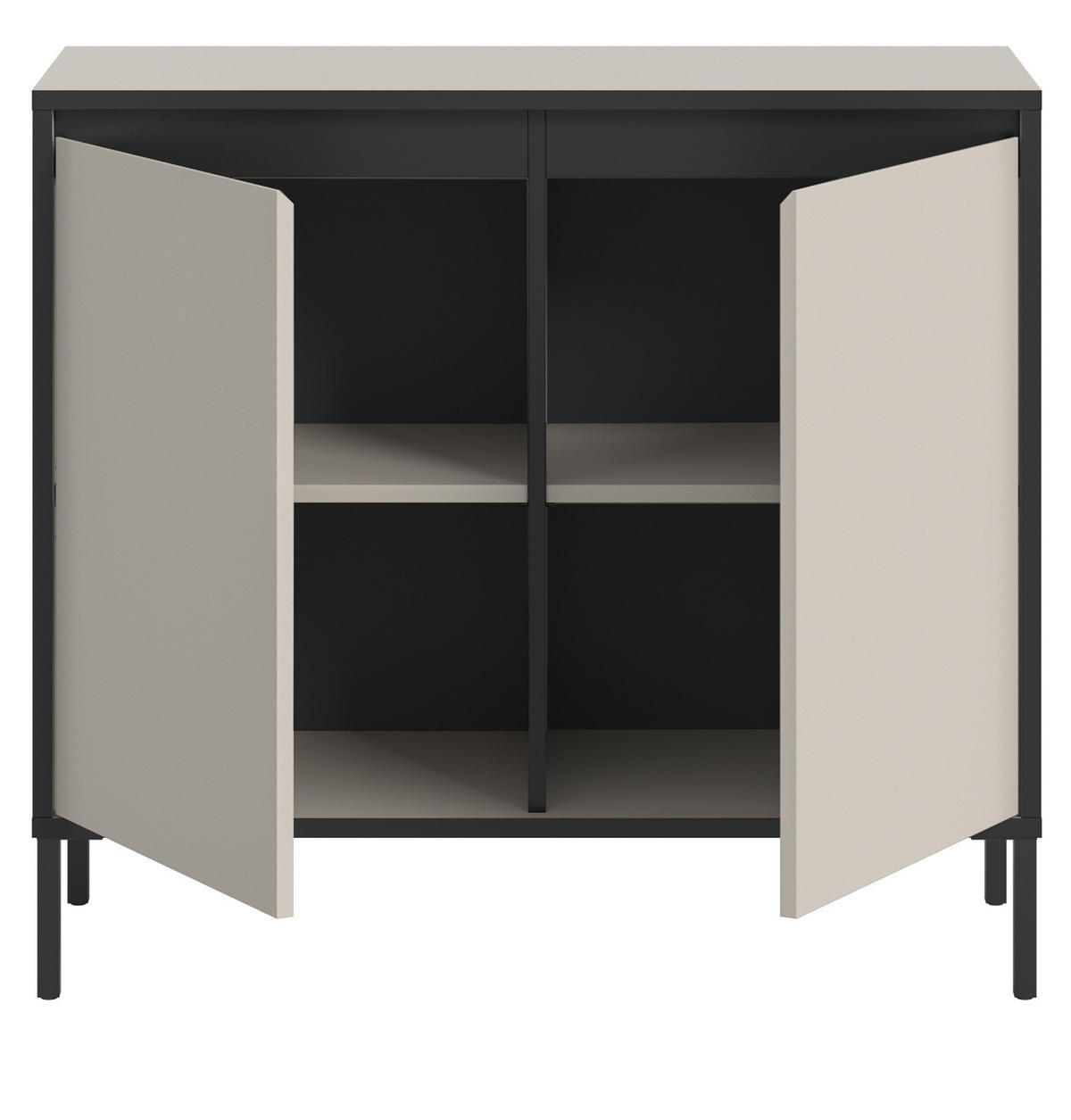 KOMMODE Sand / Kaschmit mit Schwarz, 2-türiges Sideboard mit 4 Fächern 92 x 83 cm - Sandfarben/Kaschmir, Holzwerkstoff/Metall (83/83/38cm) - Inn.Furn