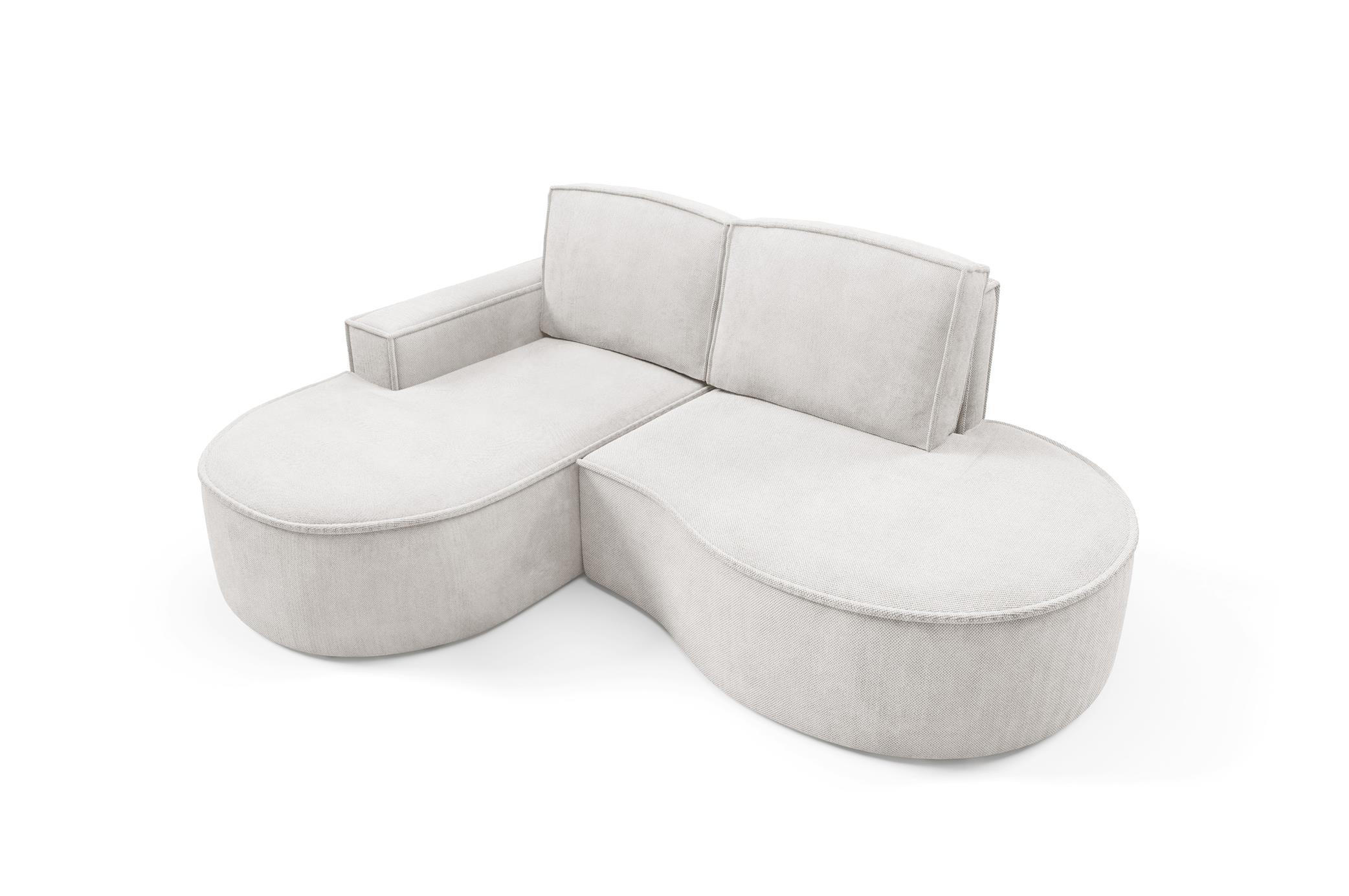 ECKSOFA Flow Weiß, mit Kissen in Curio Stoff, linke seite - Weiß, Holzwerkstoff/Textil (210/157cm) - Bettso