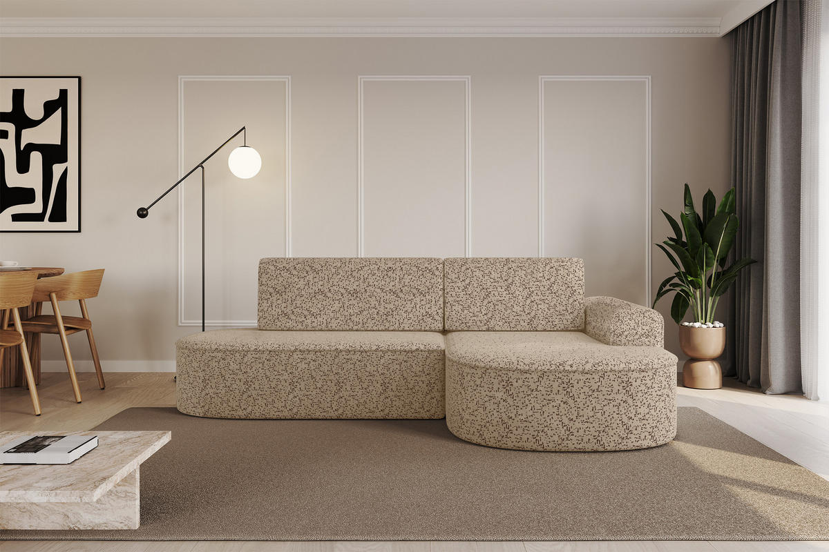 ECKSOFA mit Schlaffunktion und Bettkasten Ottomane Rechts MARI-L1-S - 283x167x85 cm Braun Tissu - Schwarz/Braun, Holzwerkstoff/Kunststoff (167/283cm) - ALTDECOR
