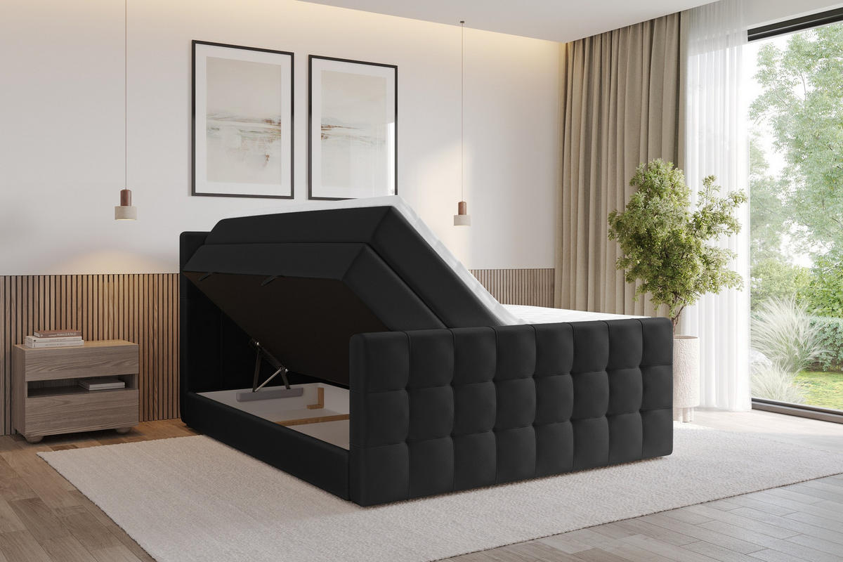 BOXSPRINGOVÁ POSTEL s matrací H3/H4 - IGAN-Z KING - 120x200 cm Černá - vysoce lesklá černá, kompozitní dřevo (123/200cm) - ALTDECOR
