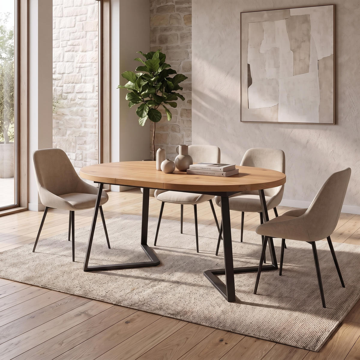 TISCH Ausziehbar Axis aus massivem Eichenholz 100 cm + Tischverlängerungen 2x45 cm - Eichefarben/Schwarz, Holz/Metall (100/100/75cm) - Danzz