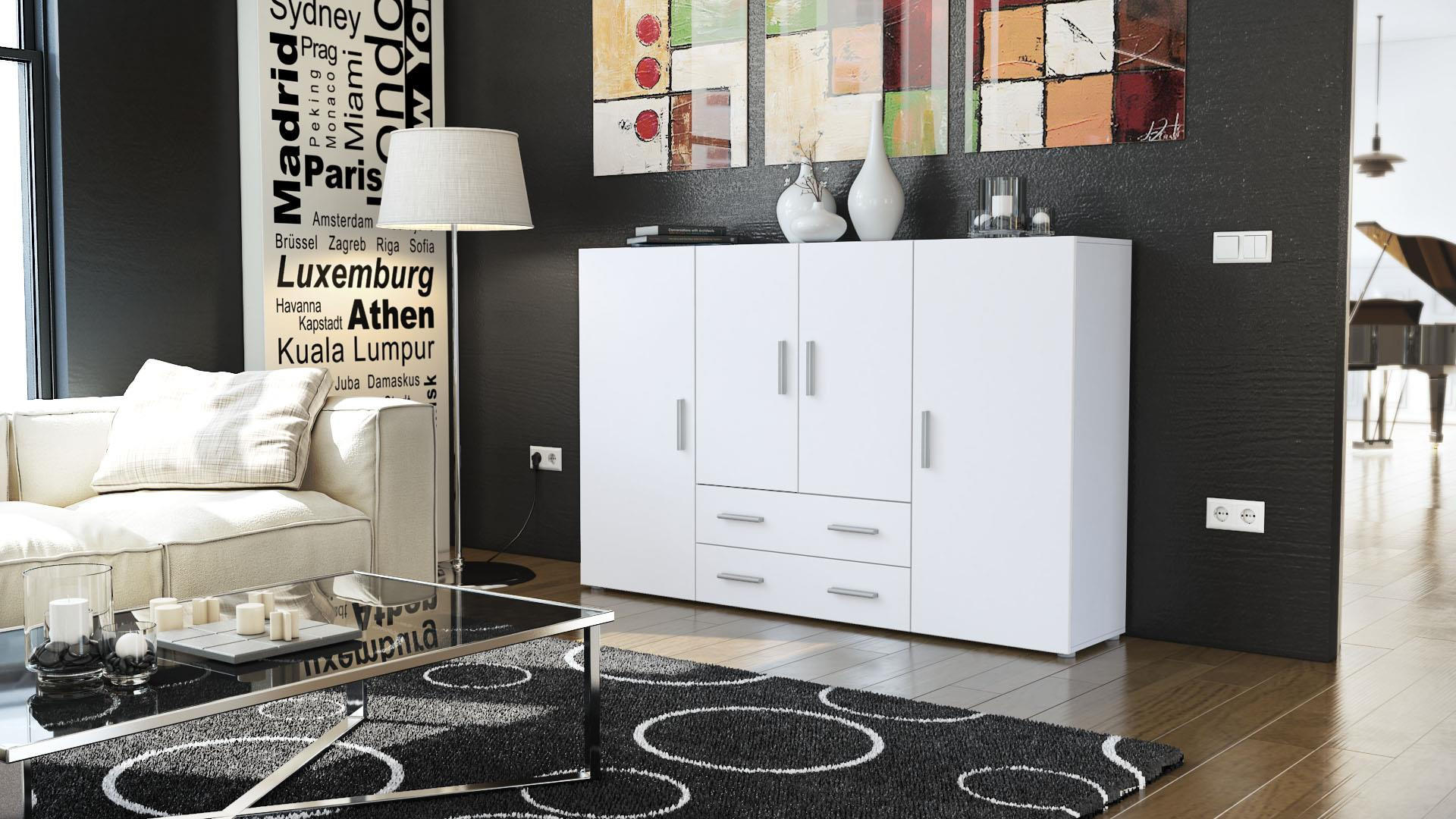HIGHBOARD Nora Front in Weiß matt - Weiß, Holzwerkstoff (166/106/35cm) - Vladon