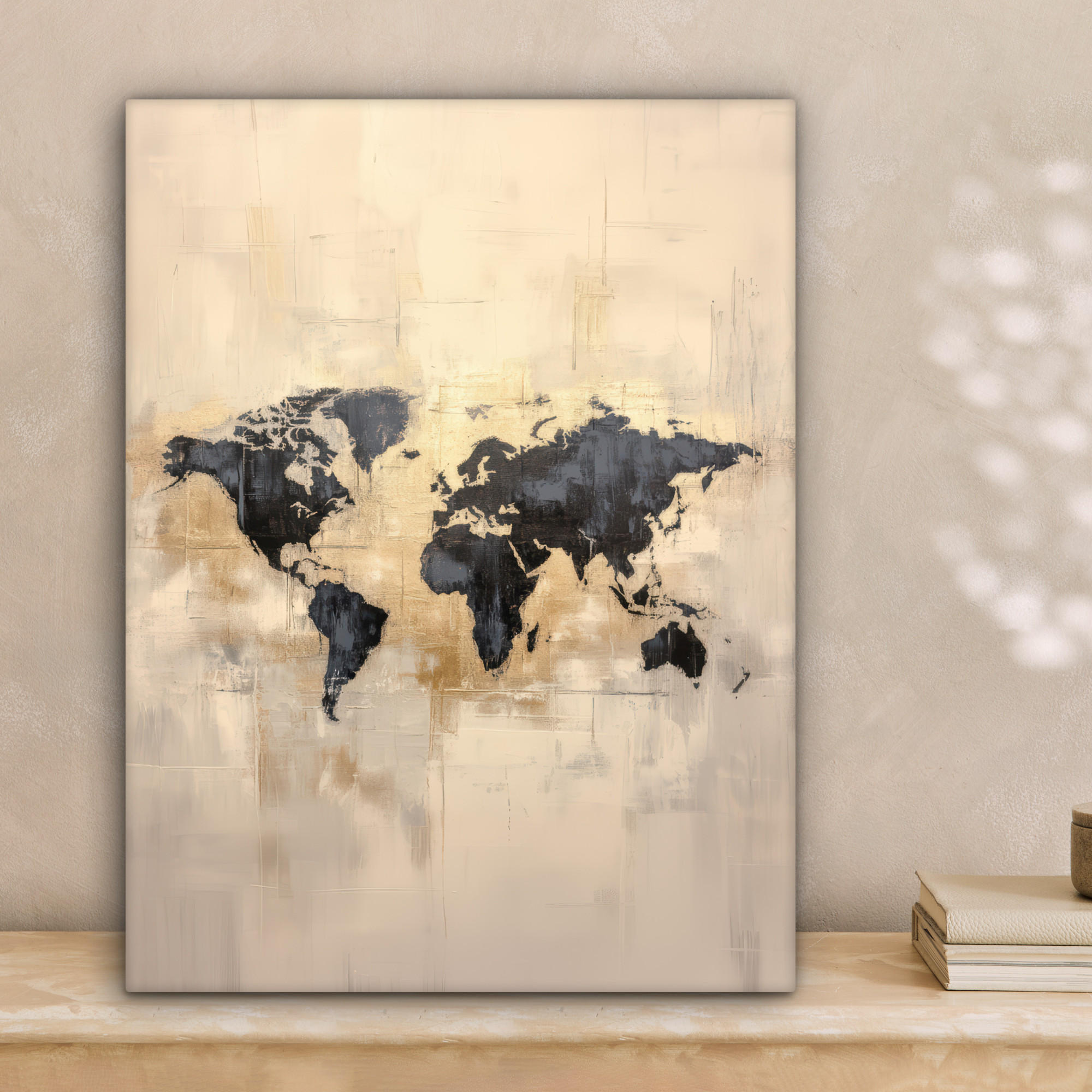 LEINWANDBILD Weltkarte - Gold - Schwarz - Abstrakt 30x40 cm - Kupferfarben, Textil (30/40cm) - MuchoWow