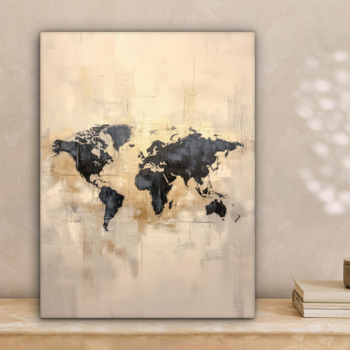 LEINWANDBILD Weltkarte - Gold - Schwarz - Abstrakt 30x40 cm - Kupferfarben, Textil (30/40cm) - MuchoWow