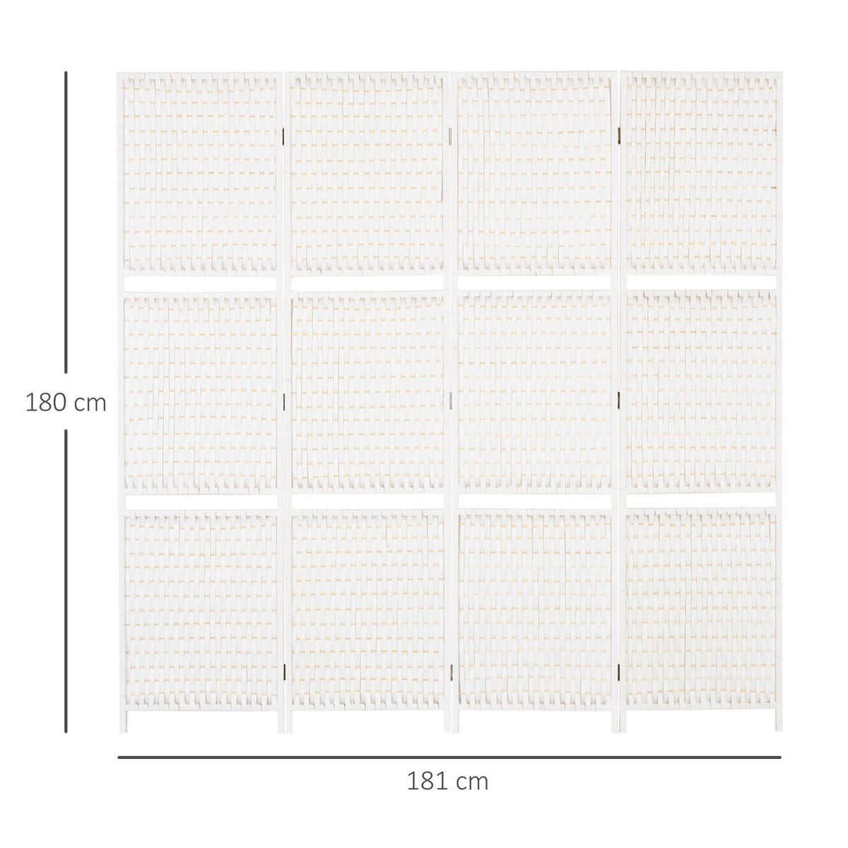PARAVENT DE-14243 4 Paneele, 2 Regalböden, klappbar Weiß - Weiß, Papier (181/180/1.6cm) - ComfortXL