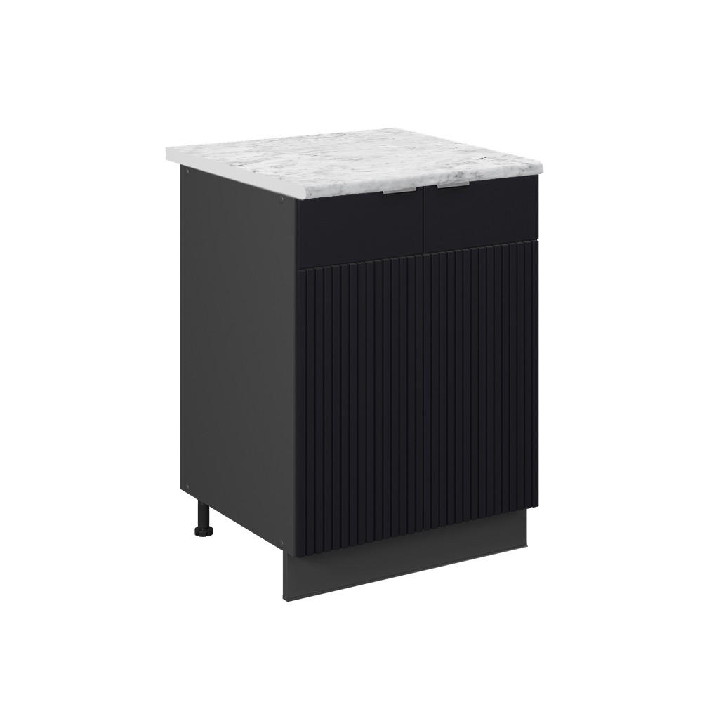 KÜCHENUNTERSCHRANK Fame-Line, Schwarz gestreift, 60 cm, AP Marmor - Anthrazit/Schwarz, Holzwerkstoff (60/82/60cm) - Vicco