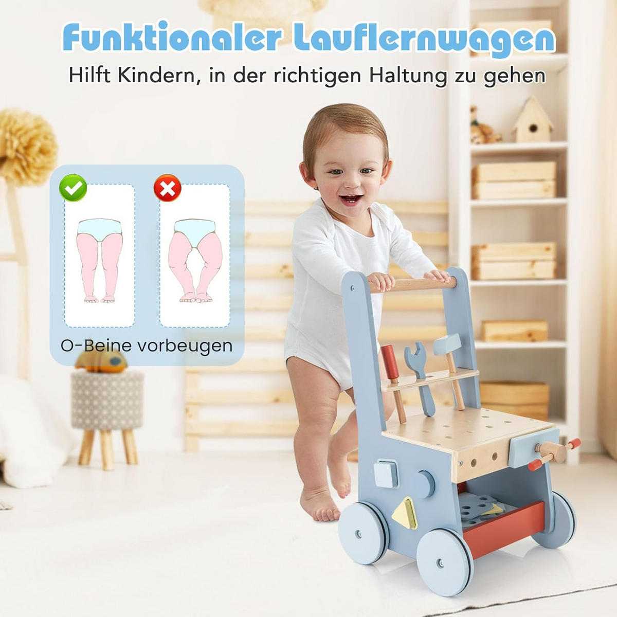 LAUFLERNWAGEN Blau - Blau, Holzwerkstoff (30/47/30cm) - COSTWAY