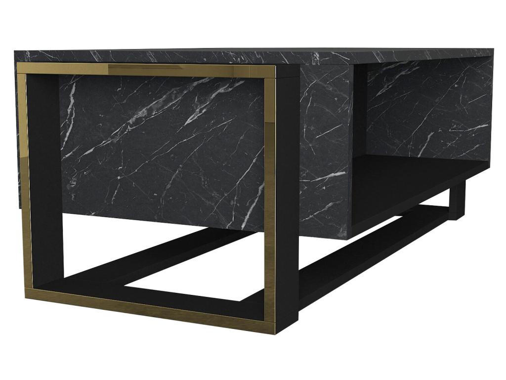 COUCHTISCH mit 1 Ablage - schwarze Marmor-Optik & goldfarben - COMEBI - Schwarz, Stein (106.4/60/40.4cm) - Vente-Unique