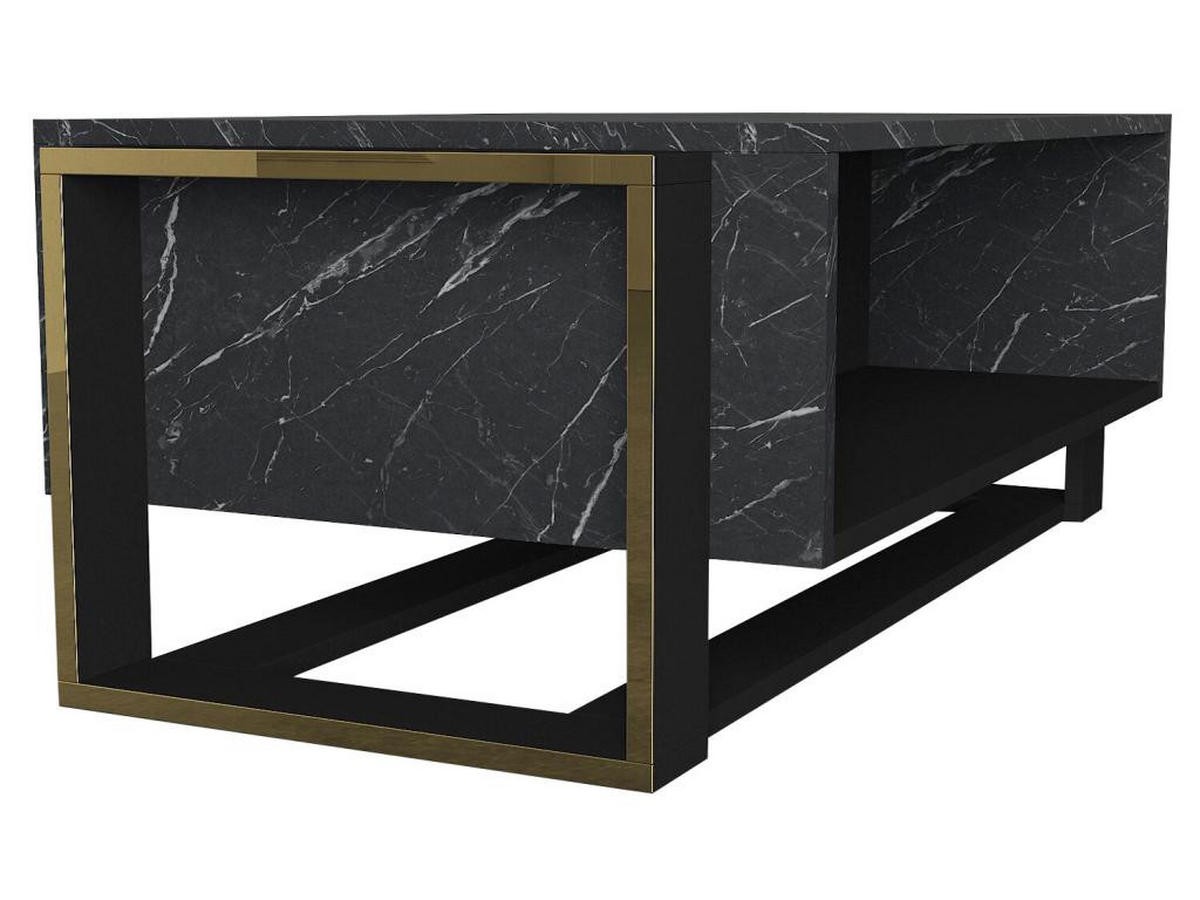 COUCHTISCH mit 1 Ablage - schwarze Marmor-Optik & goldfarben - COMEBI - Schwarz, Stein (106.4/60/40.4cm) - Vente-Unique