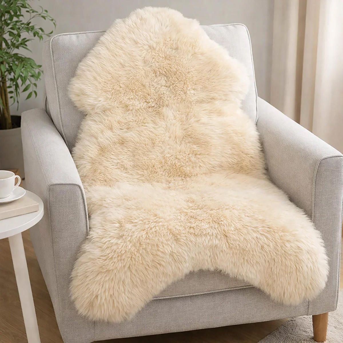 SCHAFFELL Premium Lammfell Natur ungeschoren weiche Wolle Vegetable gegerbt ca. 105 cm - Weiß Hochglanz, Fell (55/105cm) - Provellus