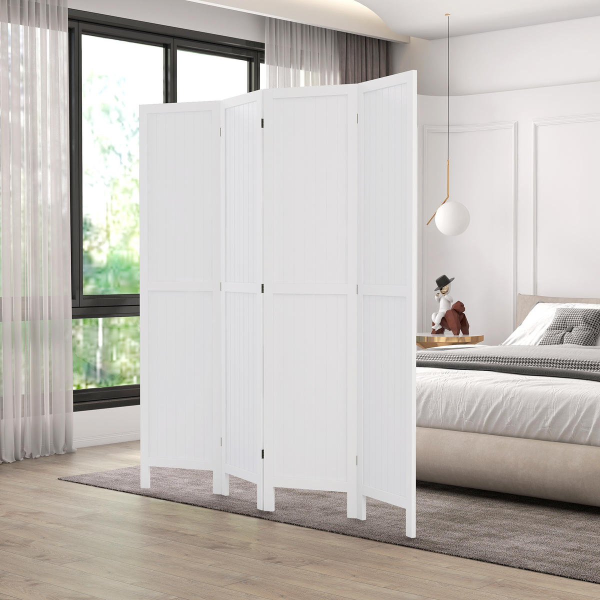 PARAVENT DE-14252 4-teilig, klappbar, 160x170 cm Weiß - Weiß, Holz (160/170/1.8cm) - ComfortXL