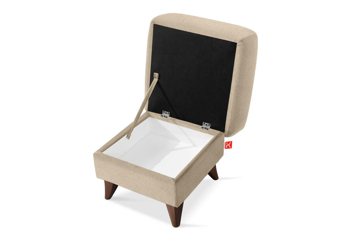 HOCKER GUSTAVO Fußstütze, Bouclé, Beige - Beige, Holz/Holzwerkstoff (53/49/53cm) - KONSIMO®