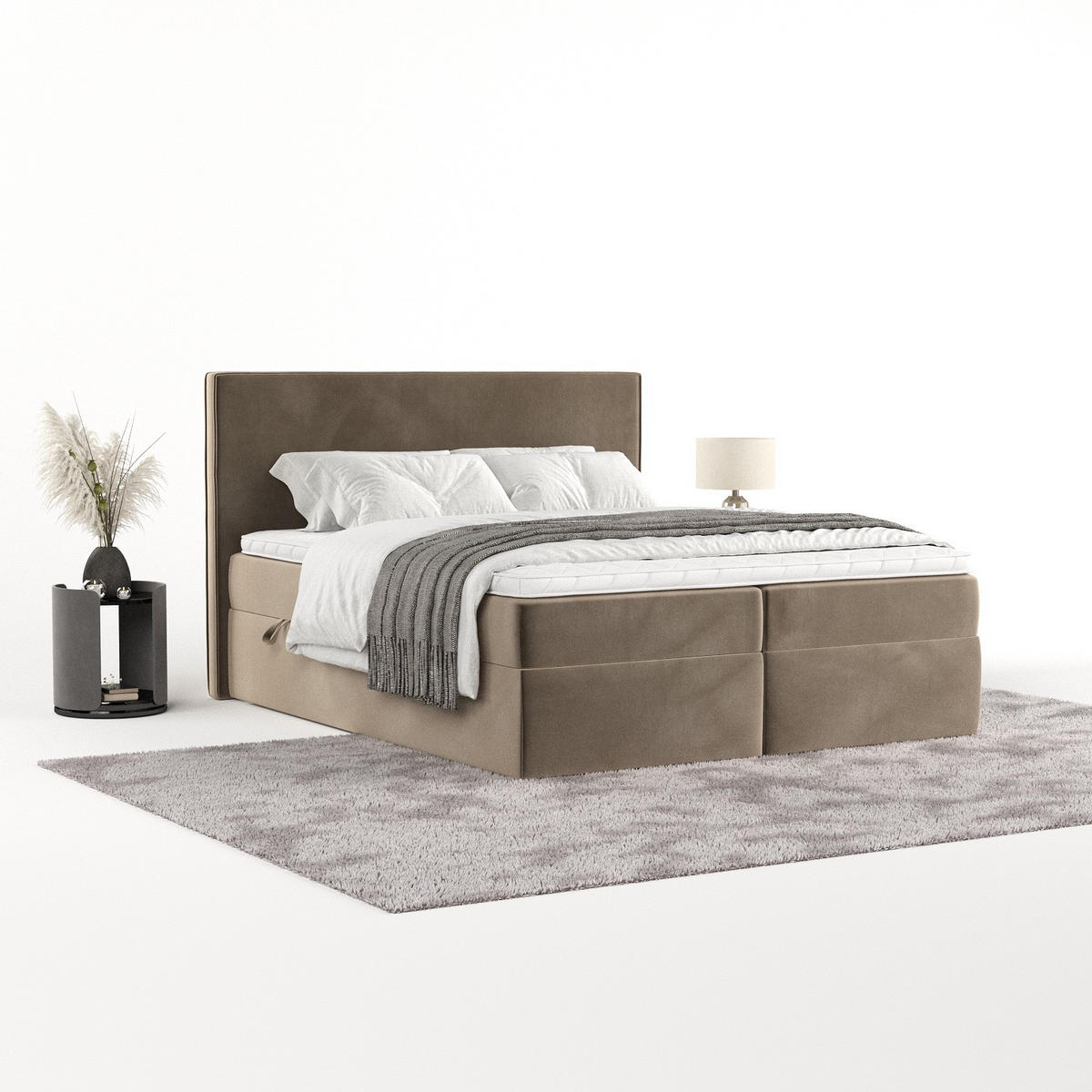 BOXBETT Nuvia 180/200 cm Taupe im Paros Stoff - Taupe/Schwarz, Holz/Holzwerkstoff (180/200cm) - AltaBeds