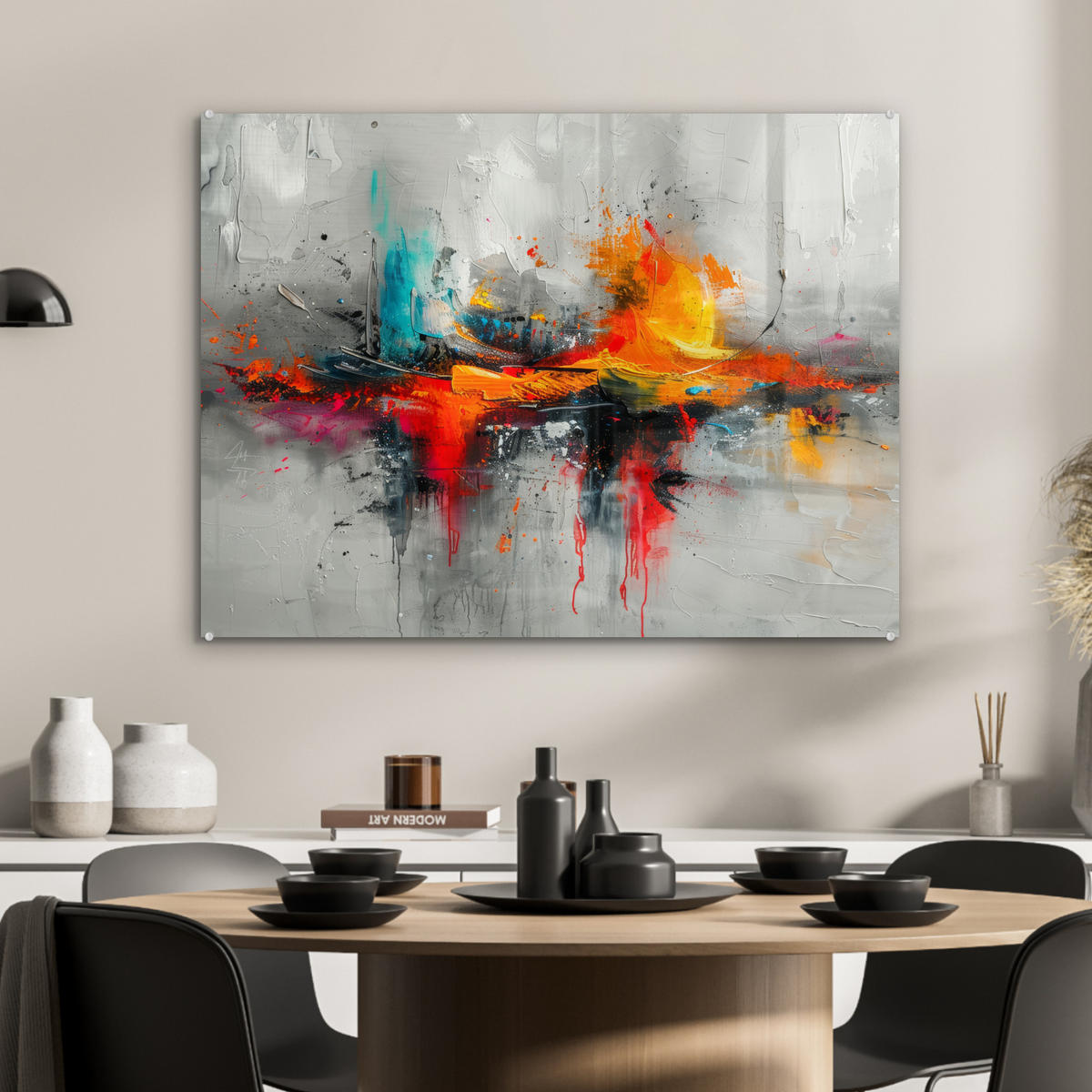 OBRAZ NA AKRYLOVOM SKLE Moderné umenie - Oranžová - Sivá - Abstraktné 80x60 cm - svetlosivá, sklo (80/60cm) - MuchoWow