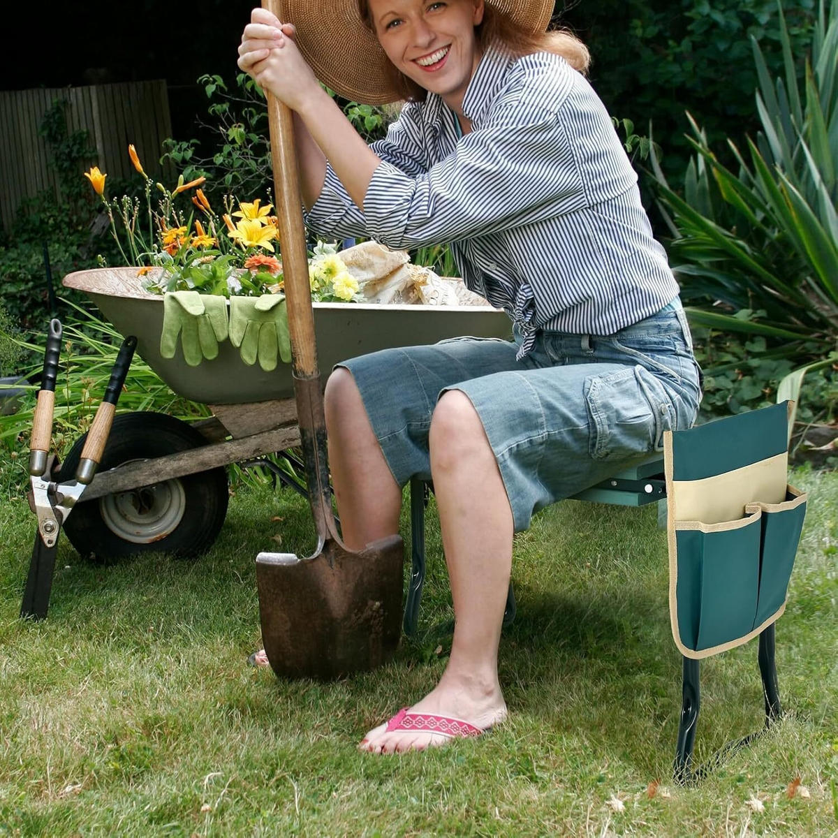 KNIEBANK Grün - Grün, Metall (27.5/50/58cm) - COSTWAY