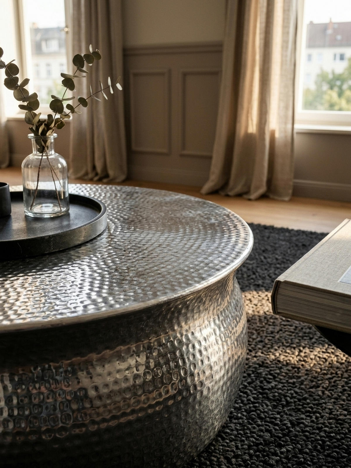 COUCHTISCH Orient Handgefertigt Hammerschlag-Aluminium Großzügige Ablagefläche, Silber 75x75x31 cm - Silberfarben, Metall (75/75/31cm) - KADIMA DESIGN