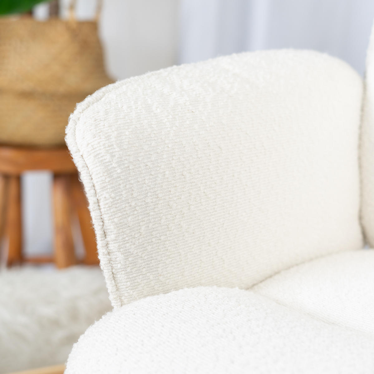 DREHSTUHL in Eisen Bouclé - Weiß, Metall (63/94/66cm) - Meubles Cosy