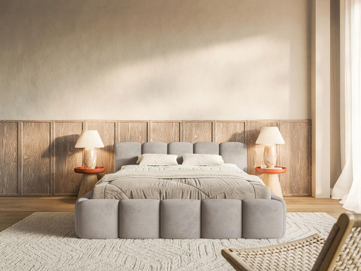POLSTERBETT Cloudy Low Hellgrau Samt, 120x200 cm - Hellgrau/Schwarz, Kunststoff/Textil (120/200cm) - Selsey