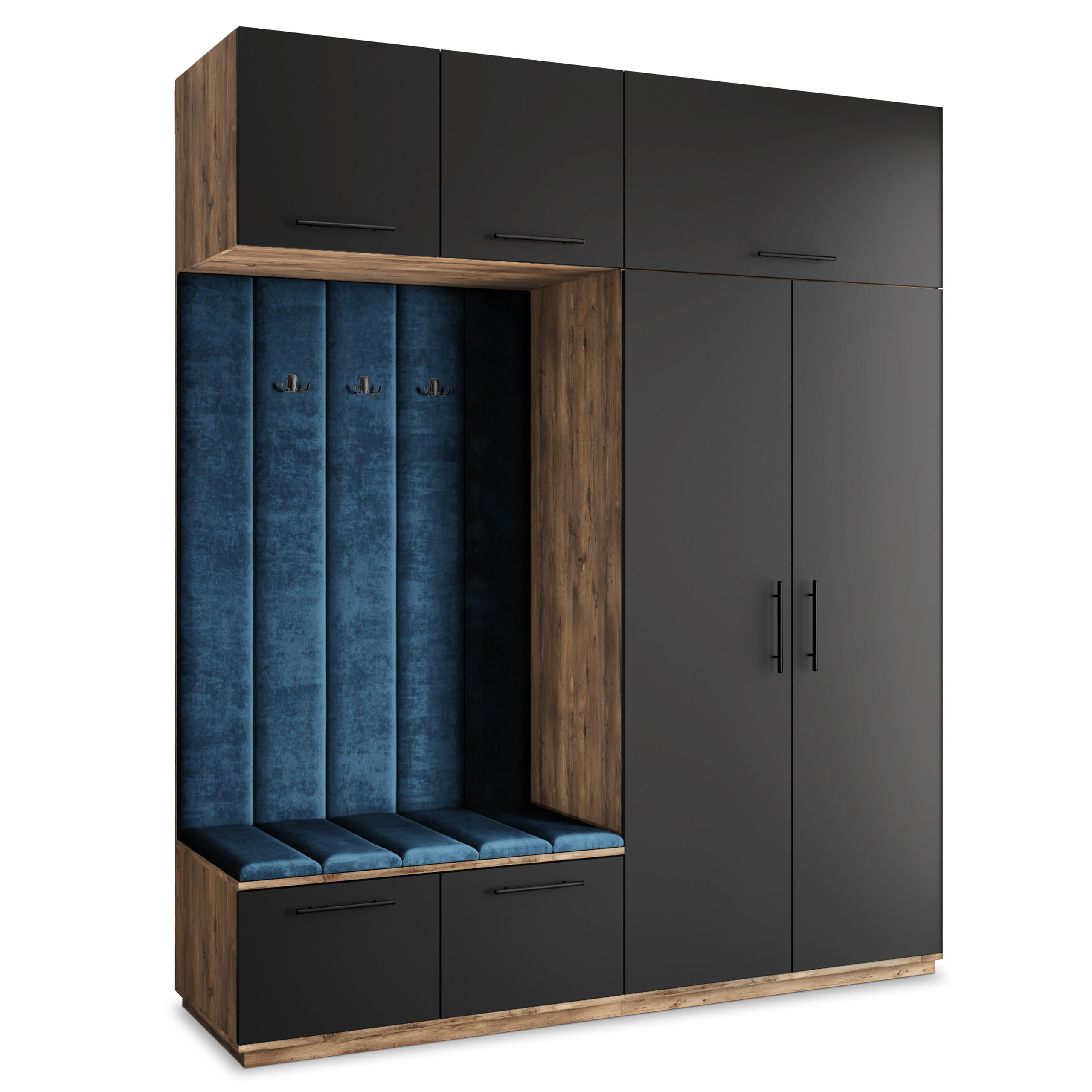Masseno Garderobenschrank Eiche, Schwarz, Blau 200x240x60 cm