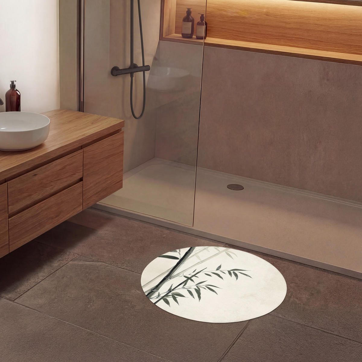 KOUPELNOVÁ PŘEDLOŽKA Japandi - Bambus - béžová 70x70 cm - ecru, textil/plast (70/70cm) - OnlyWow