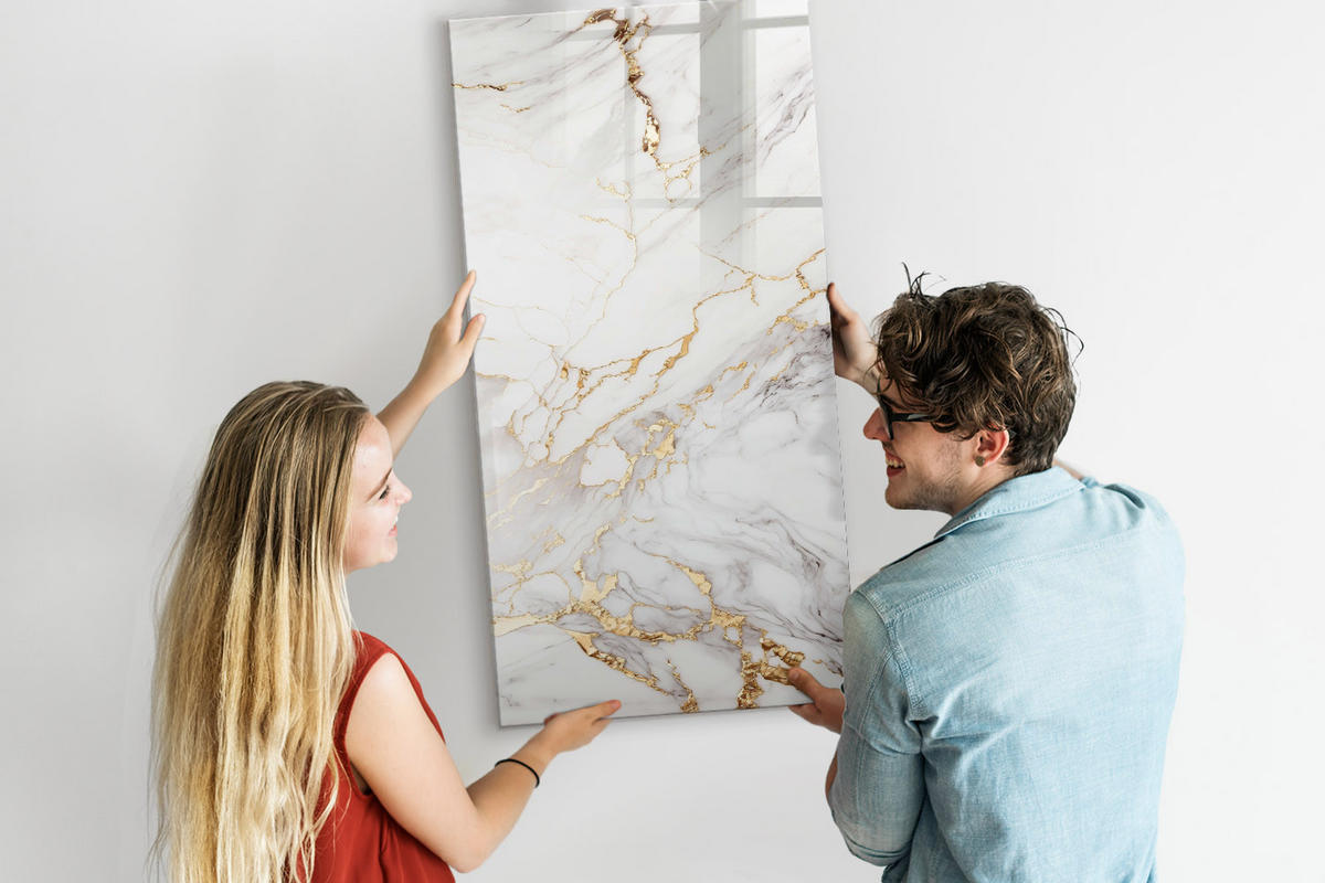 MAGNETTAFEL 100x70 Dekorativer Marmor - Goldfarben/Weiß, Glas (100/70/0.4cm) - TULUP