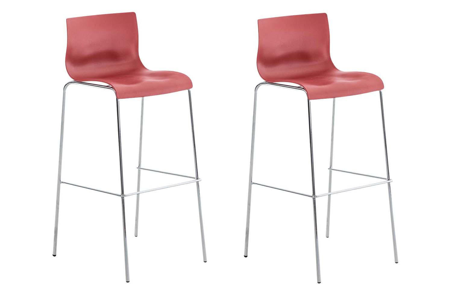 BARHOCKER 2er Set Kunststoff rot - Chromfarben/Rot, Kunststoff/Metall (43/100/48cm) - CLP