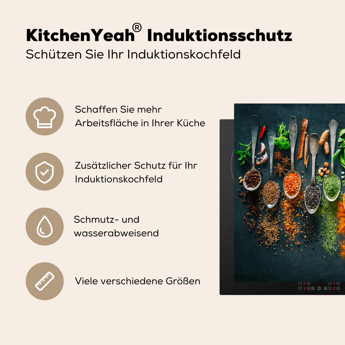 HERDABDECKPLATTE Kräuter - Gewürze - Löffel 77x59 cm - Multicolor, Kunststoff (77/0.2/59cm) - MuchoWow