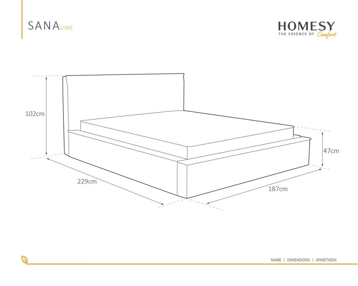 POLSTERBETT SANA 160x200cm Elegantes Polsterbett für modernen Wohnstil , 7-Zonen-Taschenfederkernmatratze mit kokos CIRA (21 cm), Currygelb - Currygelb, Holz (160/200cm) - Homesy