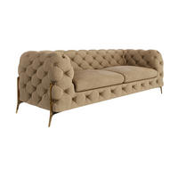CHESTERFIELD-SOFA 3-Sitzer Lexi Beige Samt - Beige/Goldfarben, Holz/Textil (225/75/100cm) - S-Style Möbel