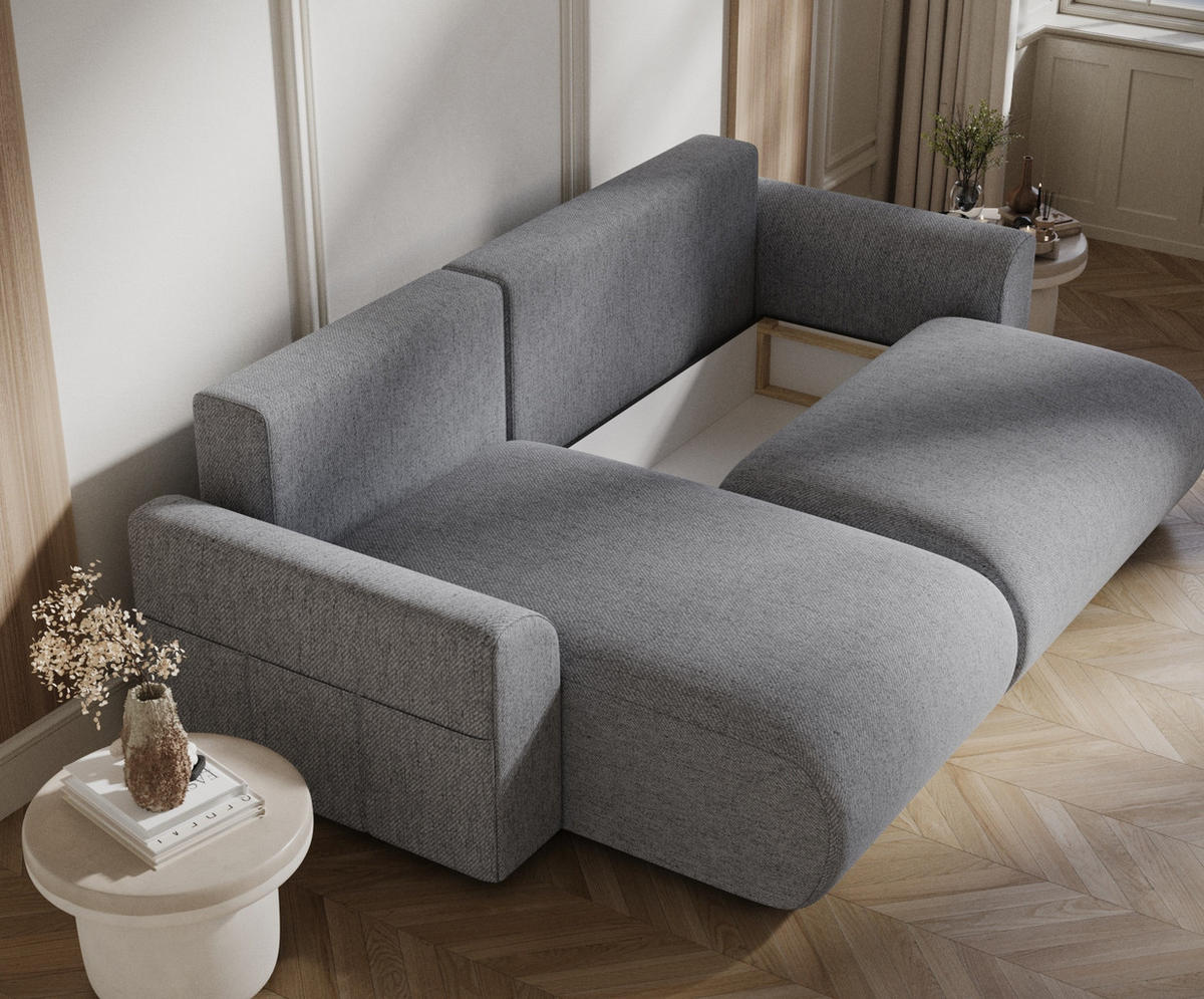 ECKSOFA MIT SCHLAFFUNKTION Bodega Grau Webstoff - Schwarz/Grau, Holz/Holzwerkstoff (235/138cm) - Maison de Reve