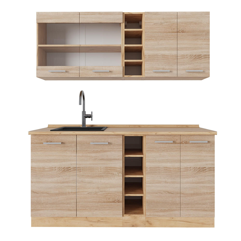 SINGLEKÜCHE R-Line Sonoma/Goldkraft Eiche 160 cm ohne Arbeitsplatte - Eiche Wotan/Sonoma Eiche, Holzwerkstoff (160/81.6/46cm) - Vicco