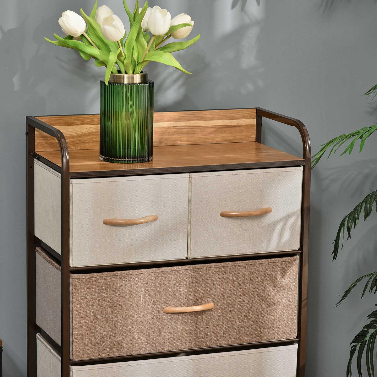 KOMMODE, Sideboard mit 5 Faltbaren Stoff-Schubladen, Braun - Braun, Textil (58/99/29cm) - HOMCOM