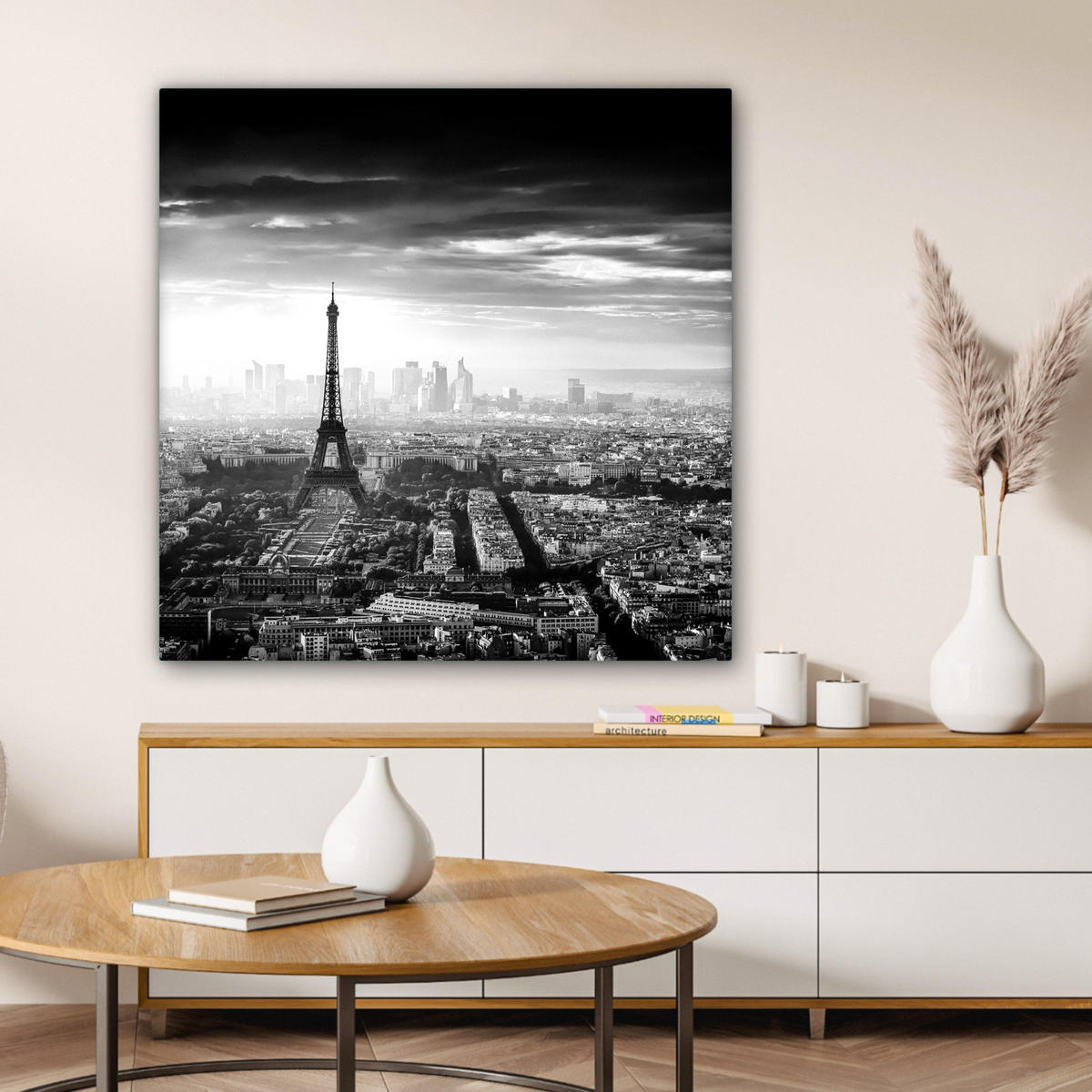LEINWANDBILD Paris - Skyline - Eiffelturm - Stadt - Wolken 90x90 cm - Dunkelgrau, Textil (90/90cm) - MuchoWow