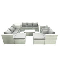 GARTENGARNITUR mit 3-SITZER SOFA,COUCHTISCH Polyrattan Hellgrau-Mix 10-Sitzer - Hellgrau/Grau, Glas/Kunststoff - Fimous