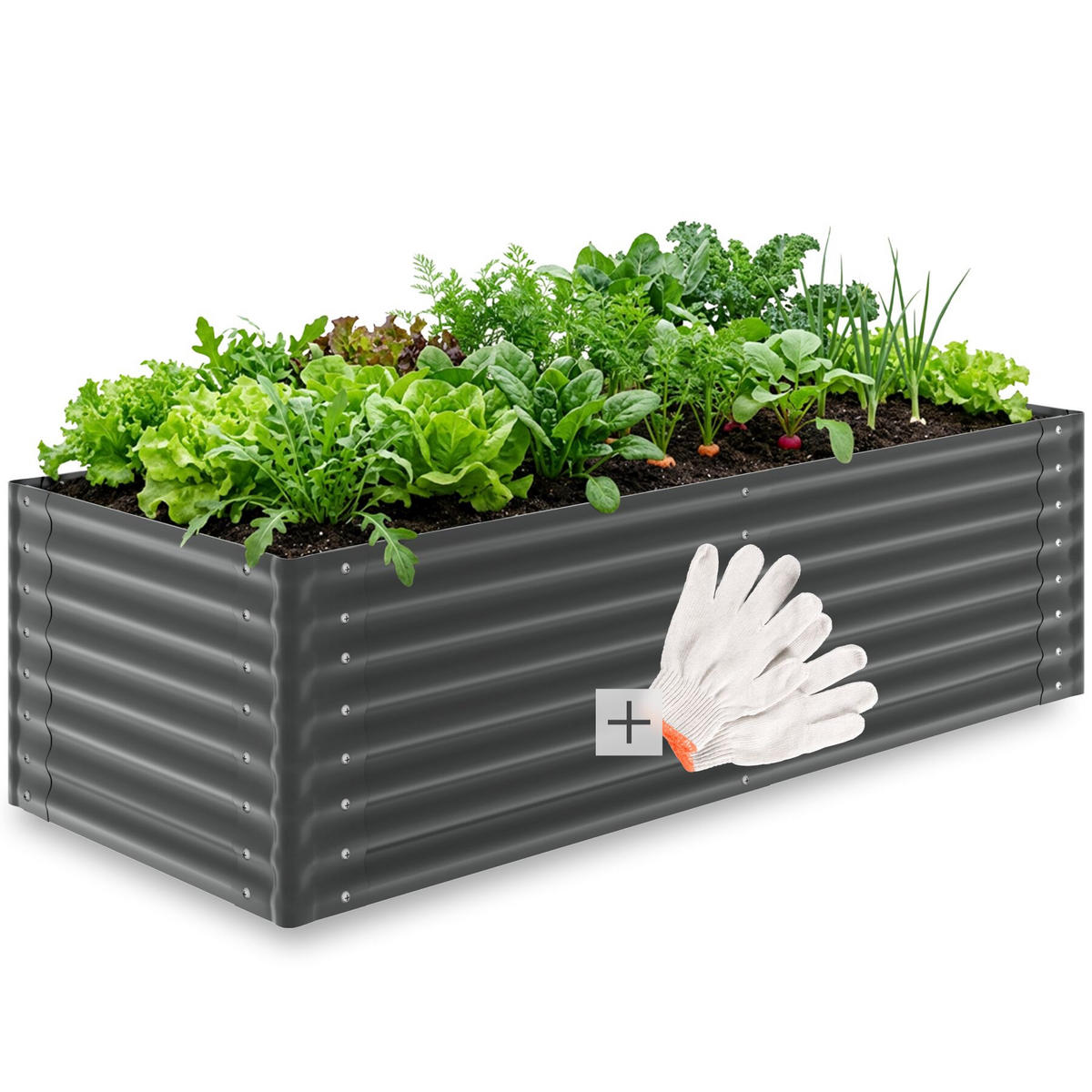 HOCHBEET Blomma, mit offenem Boden und abgerundeten Kanten, anthrazit - Anthrazit, Metall (80/62/200cm) - tectake