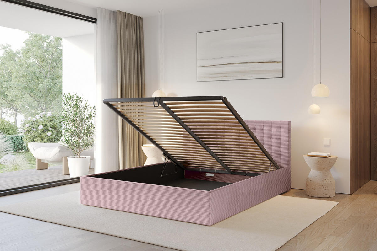 POLSTERBETT mit Bettkasten und Lattenrost, Boxbett ohne Matratze - PARI 180x200 Rosa - Rosa, Holzwerkstoff/Textil (180/200cm) - ALTDECOR