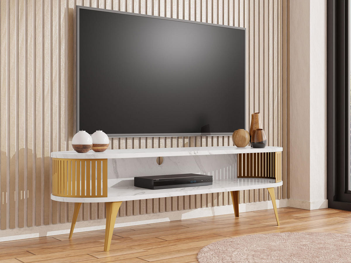 TV-LOWBOARD Roenni Oval Gold - Goldfarben/Weiß, Holzwerkstoff/Metall (140/44/40cm) - MIRJAN24