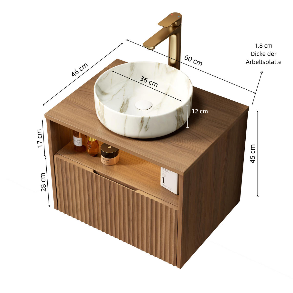WASCHTISCH Braun-Eiche 60/46/58 cm - Eichefarben, Holz (60/58.8/46cm) - PANGIVO