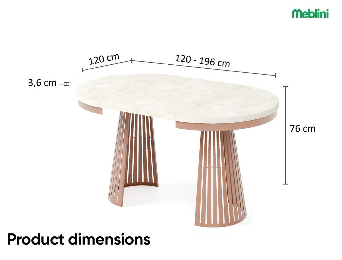 ESSTISCH Cone Bis - Creme/Kupferfarben, Holzwerkstoff/Metall (120/120/76cm) - Meblini