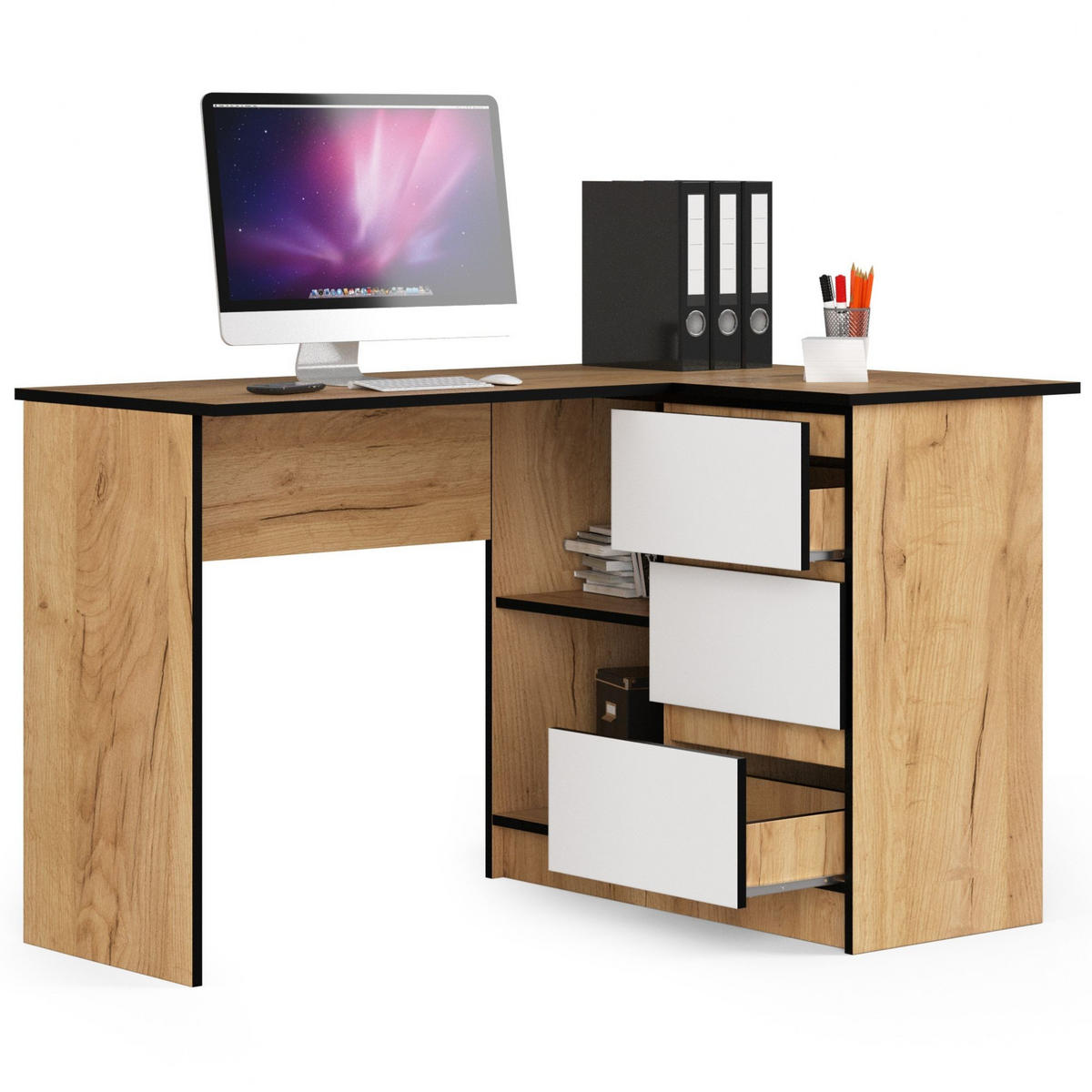 ECKSCHREIBTISCH Eichefarben, Weiß 124x85x77 cm - Eichefarben/Weiß, Holzwerkstoff (85/124/77cm) - Akord