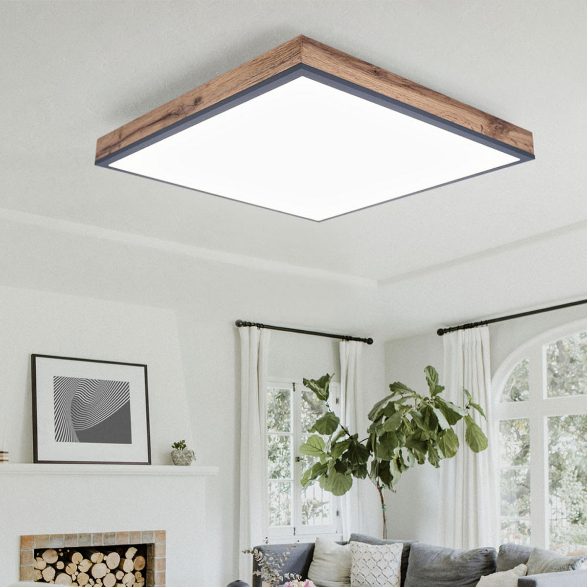 LED DECKENLEUCHTE DORO Braun opal - Braun, Metall (59/59/6.5cm) - Globo Lighting