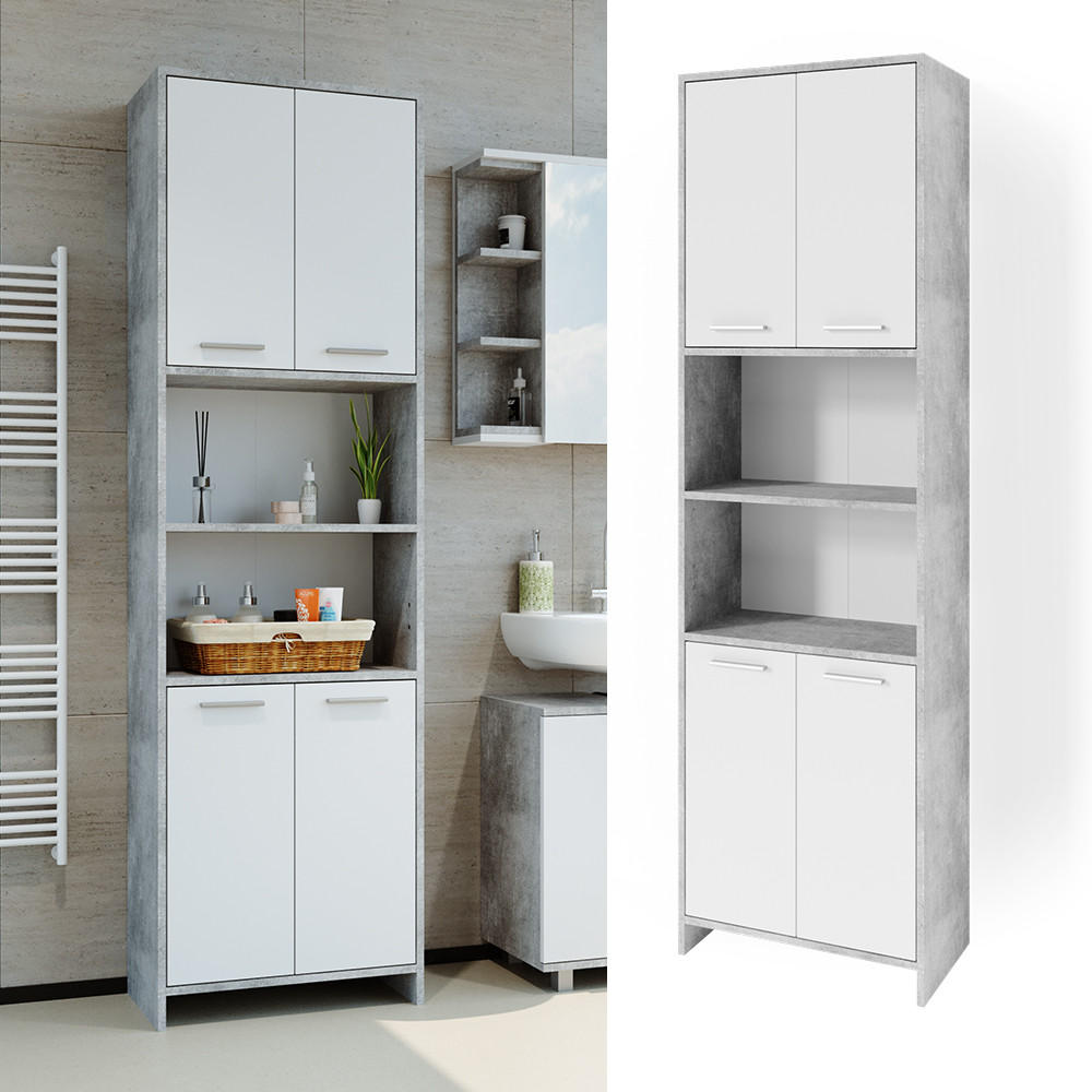 BADSCHRANK Maris Beton 56.1 x 190 cm - Schieferfarben/Weiß, Holzwerkstoff (56.1/190/30cm) - Vicco