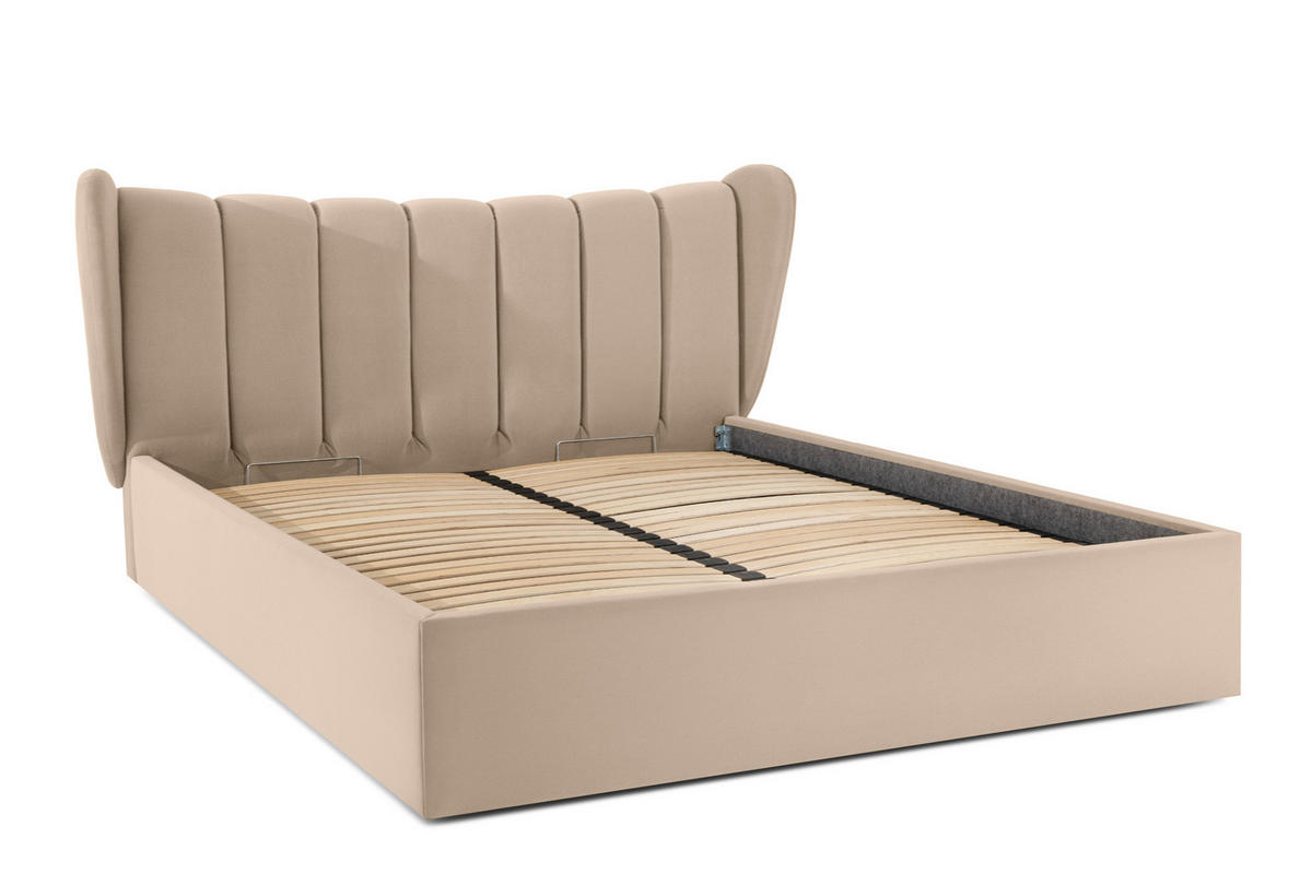 POLSTERBETT GIZO, Muschel-Design - Beige/Schwarz, Holz/Holzwerkstoff (182/204cm) - KONSIMO®