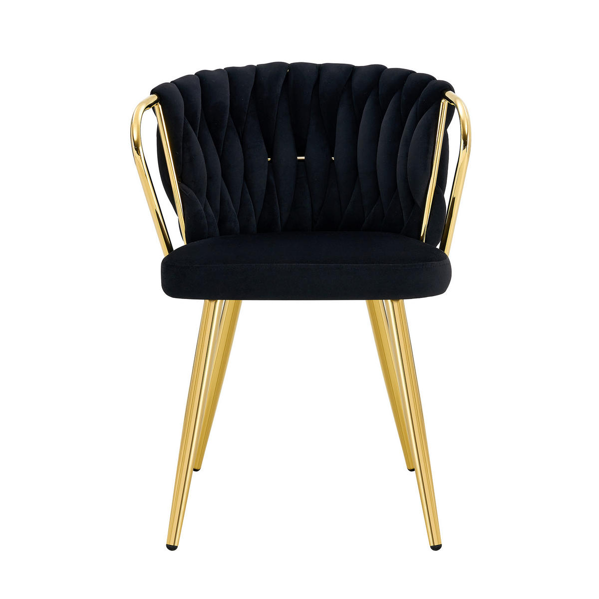 ESSZIMMERSTUHL 2ER-SET aus Samt mit goldenen Beinen, ergonomisch gepolstert - Schwarz, Textil (43/76/58cm) - Urban Meuble