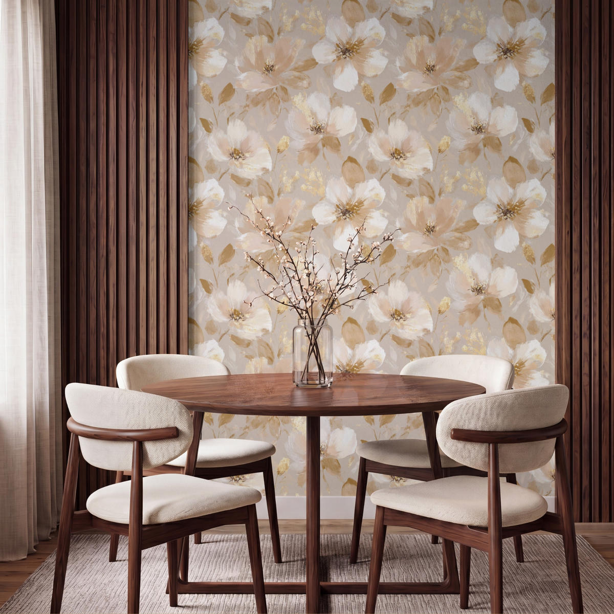 TAPETE - Blumen - künstlerisch - Gold - 160x220 cm - Beige, Papier (160/220cm) - OnlyWow