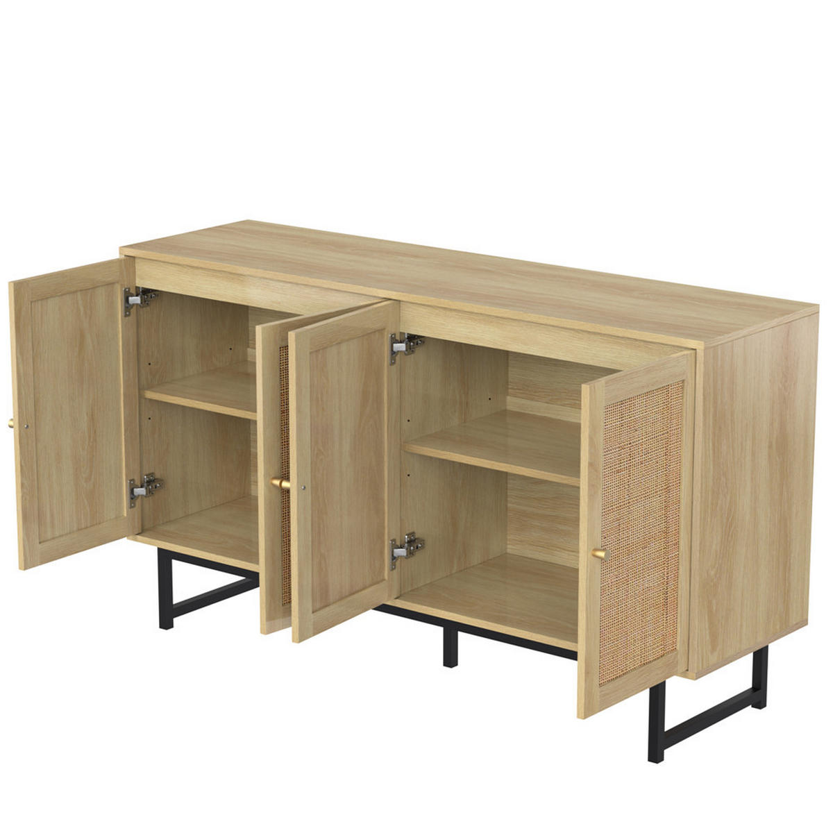 SIDEBOARD 140/80/39,5 cm mit 4 Türen Rattangeflecht - Naturfarben, Holz (140/80/39.5cm) - Kaket