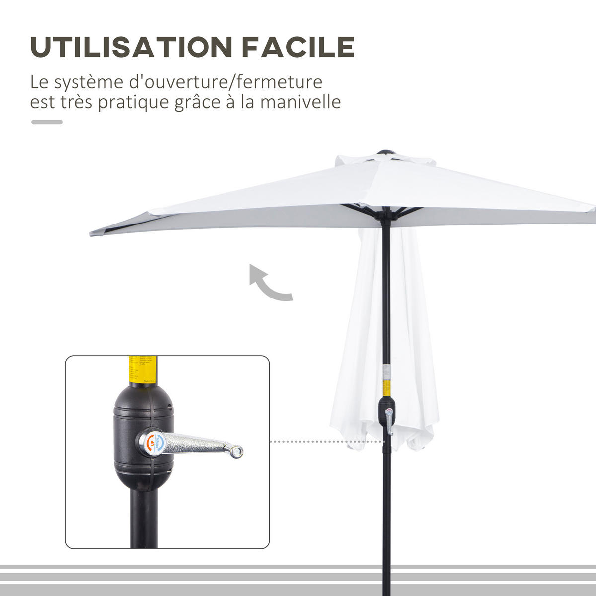 SONNENSCHIRM DE-11422 für Balkon, mit Kurbel, 5 Streben Creme - Weiß, Metall (135/260cm) - ComfortXL