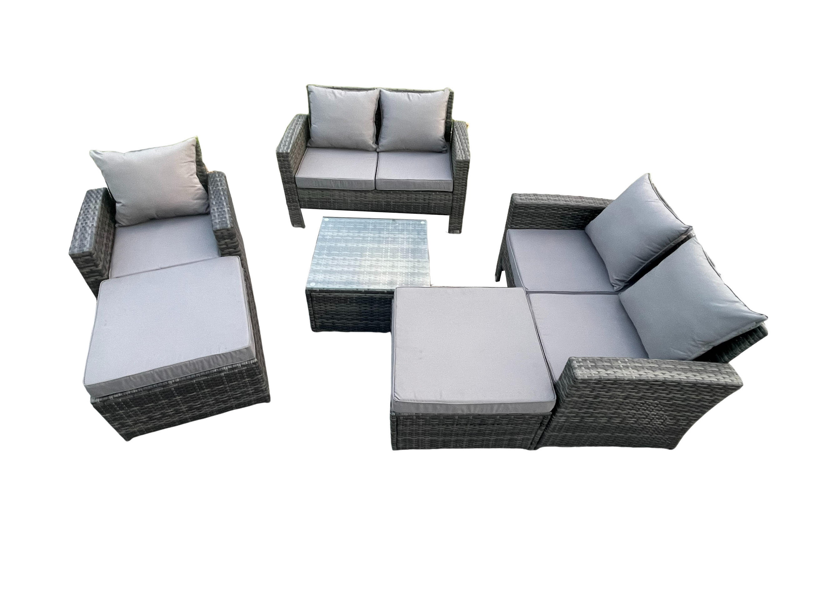 GARTENMÖBEL-SET mit Kissen Polyrattan Dunkelgrau 7-Sitzer - Dunkelgrau, Metall - Fimous