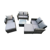 GARTENMÖBEL-SET mit Kissen Polyrattan Dunkelgrau 7-Sitzer - Dunkelgrau, Metall - Fimous